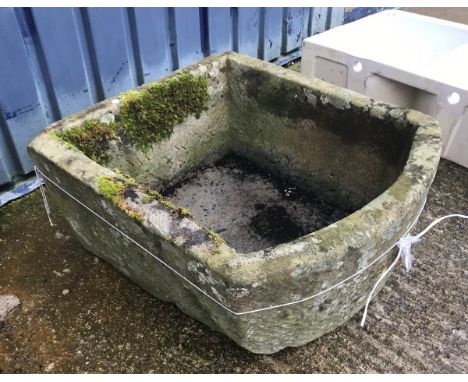 A natural stone D shaped trough CONDITION REPORTS Height approx 33 cm x width approx 59 cm x depth approx 69 cm.