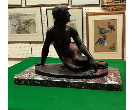 AFTER PETER BREUER "Spring" study of a seated nude with flowers in her hand, chocolate patinated bronze, signed within the ca