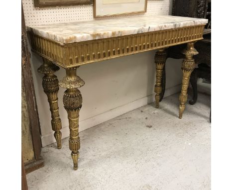 A carved giltwood and gesso console table in the 18th Century Continental manner, with marble top CONDITION REPORTS Numerous 