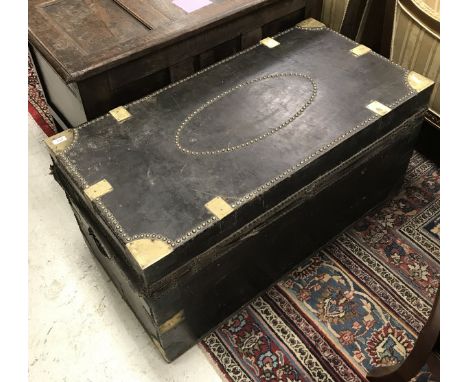 A 19th Century camphorwood, leather, studded and brass-bound trunk