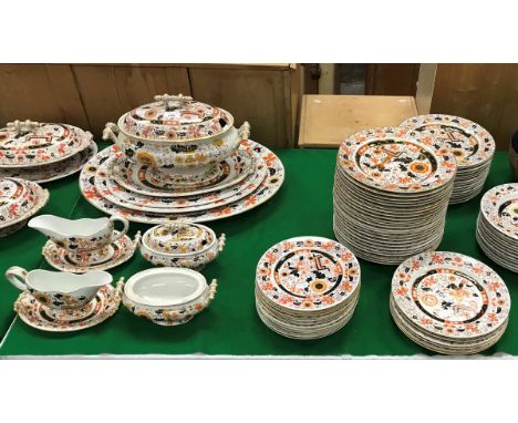 An Ashworths Ironstone Oriental design dinner service comprising thirty-nine large plates, six medium plates, twelve smaller 
