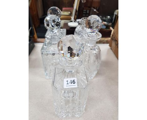 4 CUT GLASS DECANTERS (1 WATERFORD) &amp; TEA LIGHT 