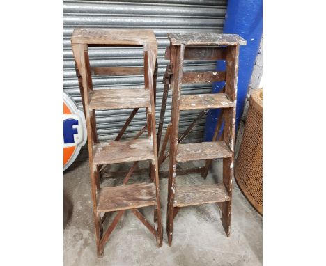 2 SETS OF VINTAGE WOODEN STEP LADDERS 