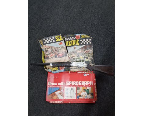 SCALEXTRIC, VINTAGE SPIROGRAPH AND TOY RUSTLE RIFLE 