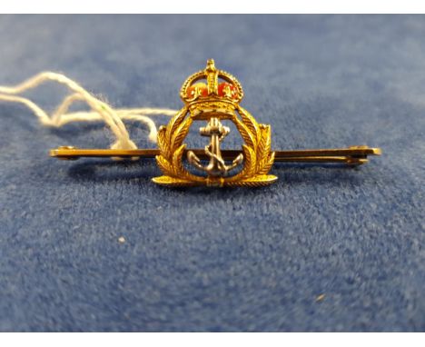 9 CARAT GOLD &amp; ENAMEL NAVAL BROOCH 