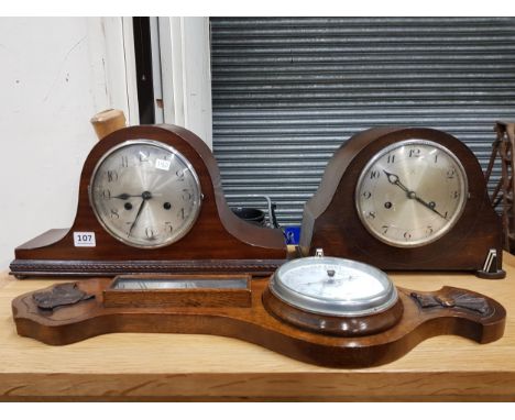 2 MANTLE CLOCKS &amp; BAROMETER 