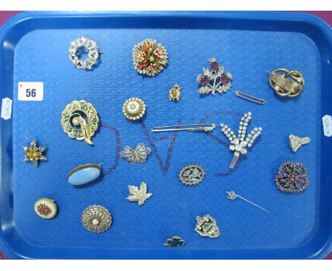 An Arts &amp; Crafts "Astra" Ceramic Panel Brooch, oval collet set, a 9ct gold bar brooch (1.5grams), Victorian and later cos