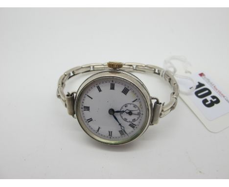 A Vintage Hallmarked Silver Cased Wristwatch, (import marks for London 1929, the (29mm) white enamel dial with black Roman nu