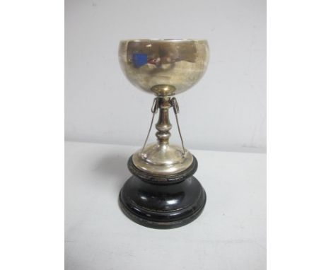 A Hallmarked Silver Polo Trophy Cup, WD, Birmingham 1928, (uninscribed) of goblet form with knopped stem and three polo stick