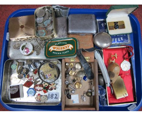 Doncaster Member 110 Enamel Medallion (1984), enamel and other badges, assorted coins, gent's cufflinks, Stratton musical com