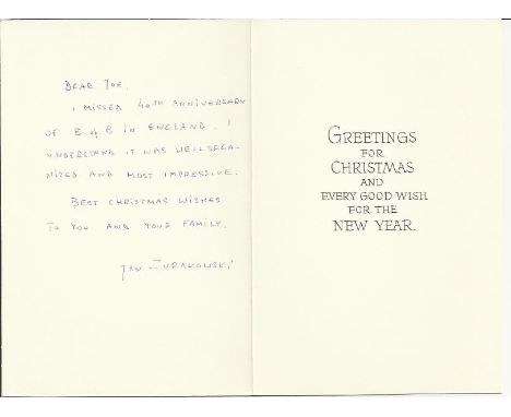 P/O Jan Zurakowski Christmas card inscribed and signed by Polish Battle of Britain veteran P/O Jan Zurakowski 234 & 609 Sqn S