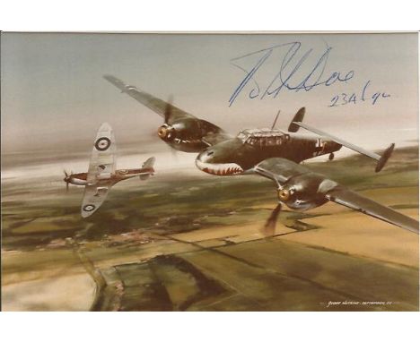 P/O Bob Doe DFC*, Small 6x4 photo of an aviation painting by Geoff Nutkins, autographed by Battle of Britain ACE P/O Bob Doe 
