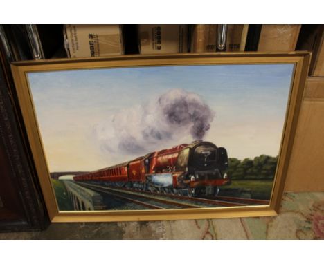 A QUANTITY OF ASSORTED PICTURES AND PRINTS TO INCLUDE A STEAM LOCO ON BOARD, OAK FRAME ETC (17)