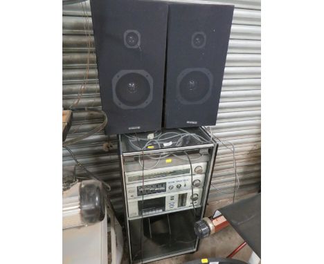 A VINTAGE HITACHI STEREO STACKING SYSTEM WITH SPEAKERS