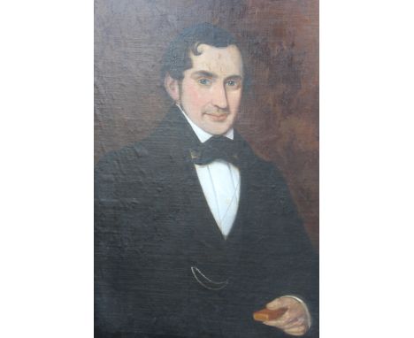 CONTINENTAL SCHOOL (XIX). A portrait of a  gentleman, half-length, oil on canvas, unframed, 75.5 x 62 cm 