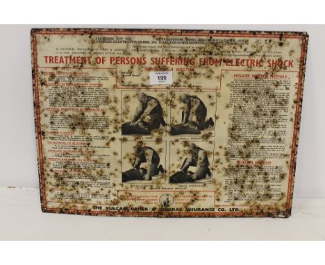 A VINTAGE ENAMEL PLAQUE FOR THE TREATMENT OF PERSONS SUFFERING FROM AN ELECTRIC SHOCK