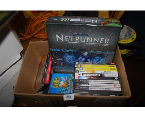 A quantity of P.C. games, Play Station 2 Games and a boxed "Android Net Runner The Card Game".