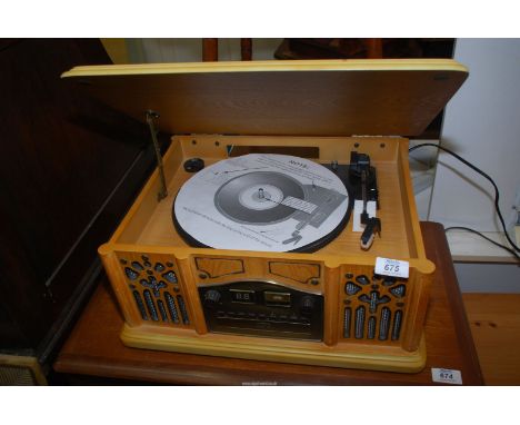 A retro style record and CD player.