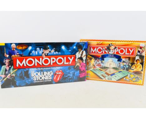 Hasbro - Two factory sealed Monopoly board games comprising Desi Edition and The Rolling Stones Collector's Edition. [2]. [W]