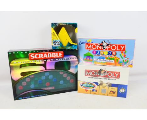 Lot to include Scrabble Anniversary Edition (factory sealed), two factory sealed Monopoly editions and other. [W]

PLEASE NOT