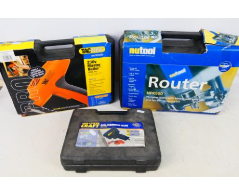 Lot to include a Nu Tool router, a soldering gun and a Tacwise Master Nailer. [W]

PLEASE NOTE: ALL LOTS NEED TO BE COLLECTED