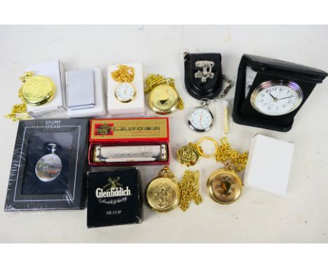 Lot to include contemporary pocket watches, harmonica and other. [W]

PLEASE NOTE: ALL LOTS NEED TO BE COLLECTED OR DESPACTHE