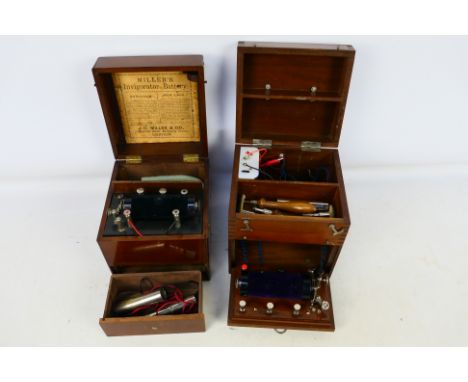Medical Equipment - Lot to include a vintage Miller's Invigorator Battery, maker's label to the lid interior and one similar.