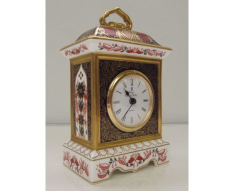 Royal Crown Derby carriage clock in the 1128 pattern, height 19cm