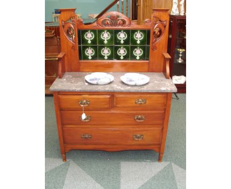 Marble and tile back washstand in solid walnut professionally restored some years ago . two over two drawers to chest on turn