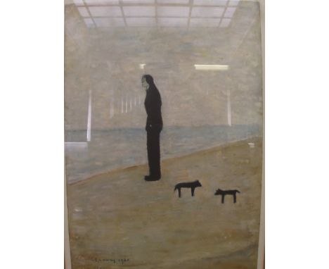 Framed L.S Lowry print 'Man looking out to Sea' with blind stamp, unsigned, 27cm x 39cm, frame size 40cm x 52cm