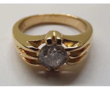 An 18ct gold gents diamond solitaire ring, approx 1.1ct (some inclusions). Approx 9grams, size R.