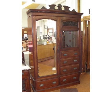 Edwardian solid walnut three piece bedroom suite comprising of princess mirrored wardrobe ,tile back marble top wash stand , 