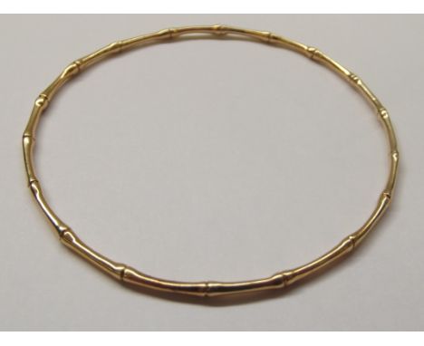 18 carat gold bangle, simulated bamboo style, weight 10.3 grams
