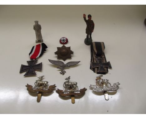 Iron cross 2nd class 1914 , iron cross 2nd class 1939 (marker marked) , enamel Adolf Hitler party badge 1933, Elautolin figur