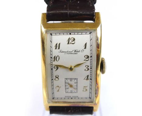 An International Watch Company (IWC) Schaffhausen gent's 18ct gold cased tank watch, No. 966150, having signed silvered Arabi