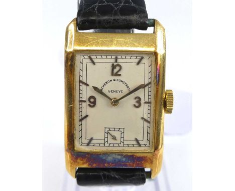 A Vacheron &amp; Constantin gent's 18ct gold cased tank wristwatch, having a signed silvered dial with quarter Arabic numeral