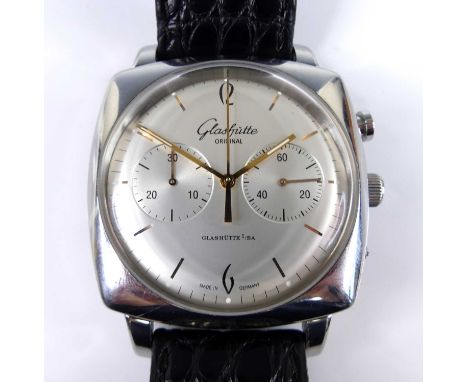 A Glashütte Senator Sixties steel cased chronograph wristwatch, No.0318, having a signed silvered dial with twin subsidiary d