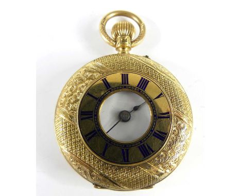 Henry Pidduck &amp; Sons of Hanley - an 18ct gold cased half hunter pocket watch, the case with engine turned and chased deco