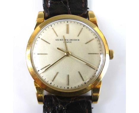A Vacheron &amp; Constantin gent's 18ct gold cased manual wind wristwatch, circa 1960, having a signed silvered dial with bat