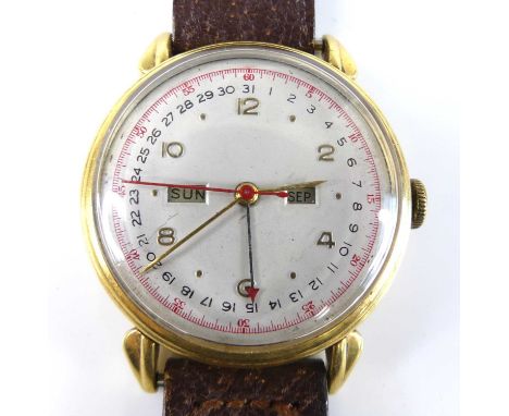 A Movado gent's 18ct gold calendar wristwatch, ref. 4825, No.B474432, the unsigned silvered dial with subsidiary day of the w