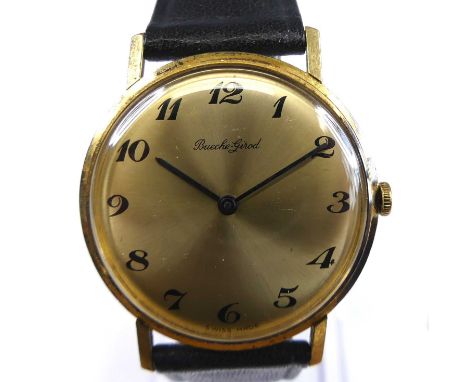 A Bouche Girod gent's 18ct gold cased manual wind wristwatch, having a signed champagne Arabic dial, cal.65 17-jewel manual w