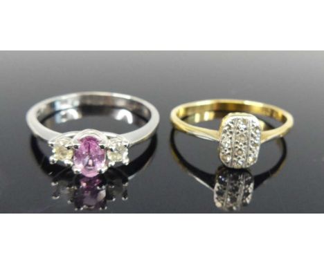 A contemporary 18ct white gold pink sapphire and diamond dress ring, size R, sponsor AW; together with an Art Deco 18ct gold 