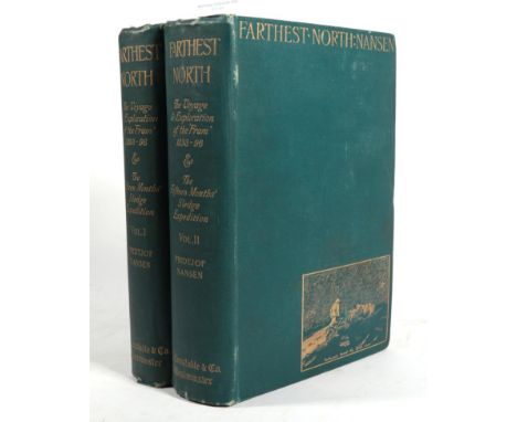 Nansen, Fridtjof Farthest North. Archibald Constable, 1897. 8vo (2 vols). Org. green cloth gilt; illus. with full-page plates