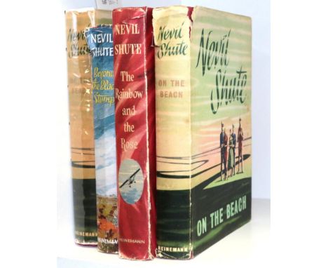 Shute, Nevil On the Beach. Heinemann, 1957. Org. cloth in unclipped dj (priced 15s). First edition. With a second copy. idem.