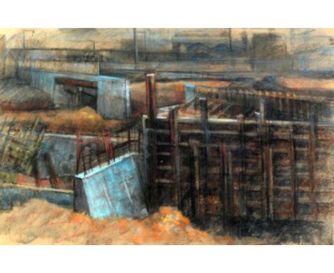 GORDON RADFORD (1936-2015) COLOURED CHALK DRAWING A study of Industrial workings Signed 12" x 18½" (30.5 x 47 cm)