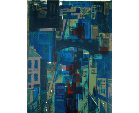 NORMAN C. JAQUES (1926 - 2014) COLOUR LITHOGRAPH 'Oxford Road, Manchester' Edition of 12 Signed 31 1/2" x 24" (80 x 61cm) (Fr