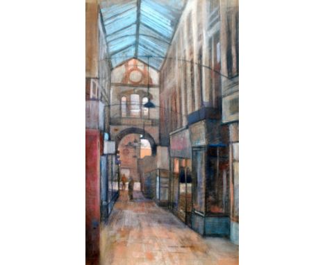 GORDON RADFORD (1936-2015) COLOURED CHALK DRAWING An arcade with two figures Signed 19½" x 12" (49.5 x 30.5 cm)