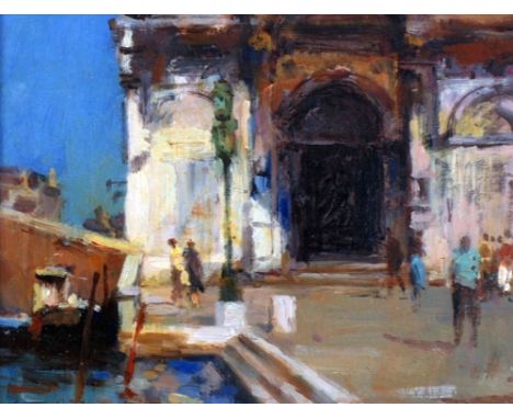 •GORDON RADFORD (1936-2015) OIL PAINTINGS ON BOARD, A PAIR Venetian scenes Both signed 5¾" x 7½" (14.5 x 19 cm) (2)