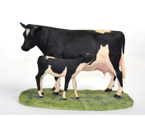 Border Fine Arts 'Friesian Cow and Calf' (Style One), model No. L34 by Ray Ayres, limited edition 256/850 (a.f)Restoration to
