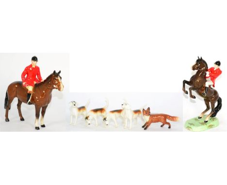 Beswick Hunting Group Comprising: Huntsman, model No. 1501, (Style Two, Standing) and Huntsman (On Rearing Horse), model No.8